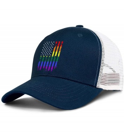 Baseball Caps American Rainbow Flag Gay Pride Hat Adjustable Unisex Mesh Baseball Cap Cool Hat - Navy Blue - C118RM3GDTI $11.15