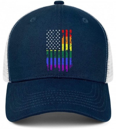 Baseball Caps American Rainbow Flag Gay Pride Hat Adjustable Unisex Mesh Baseball Cap Cool Hat - Navy Blue - C118RM3GDTI $11.15