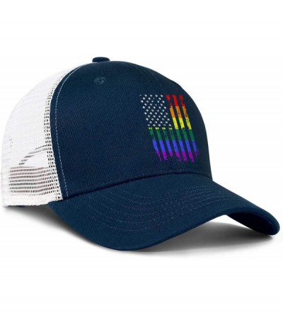 Baseball Caps American Rainbow Flag Gay Pride Hat Adjustable Unisex Mesh Baseball Cap Cool Hat - Navy Blue - C118RM3GDTI $11.15