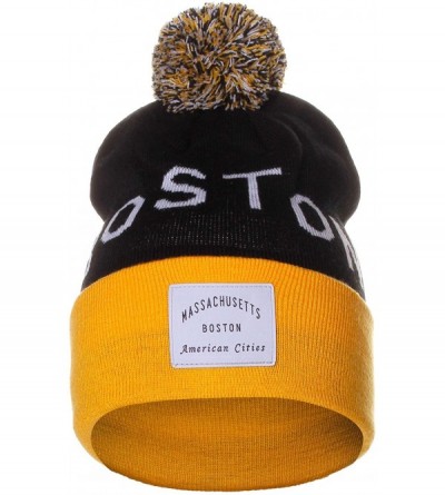 Skullies & Beanies Unisex USA Fashion Arch Cities Pom Pom Knit Hat Cap Beanie - Boston Black Yellow - C612N6K44GG $9.87
