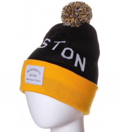 Skullies & Beanies Unisex USA Fashion Arch Cities Pom Pom Knit Hat Cap Beanie - Boston Black Yellow - C612N6K44GG $9.87