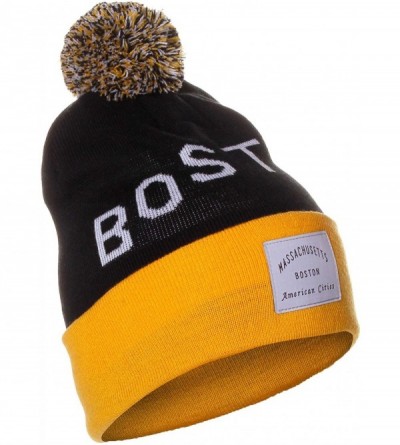 Skullies & Beanies Unisex USA Fashion Arch Cities Pom Pom Knit Hat Cap Beanie - Boston Black Yellow - C612N6K44GG $9.87