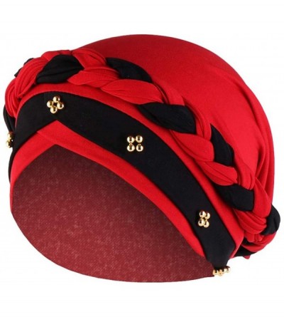 Skullies & Beanies Fashion Women India Hat Muslim Ruffle Cancer Chemo Beanie Turban Wrap Cap Gift - Beading Red 1 - CB193OI0I...