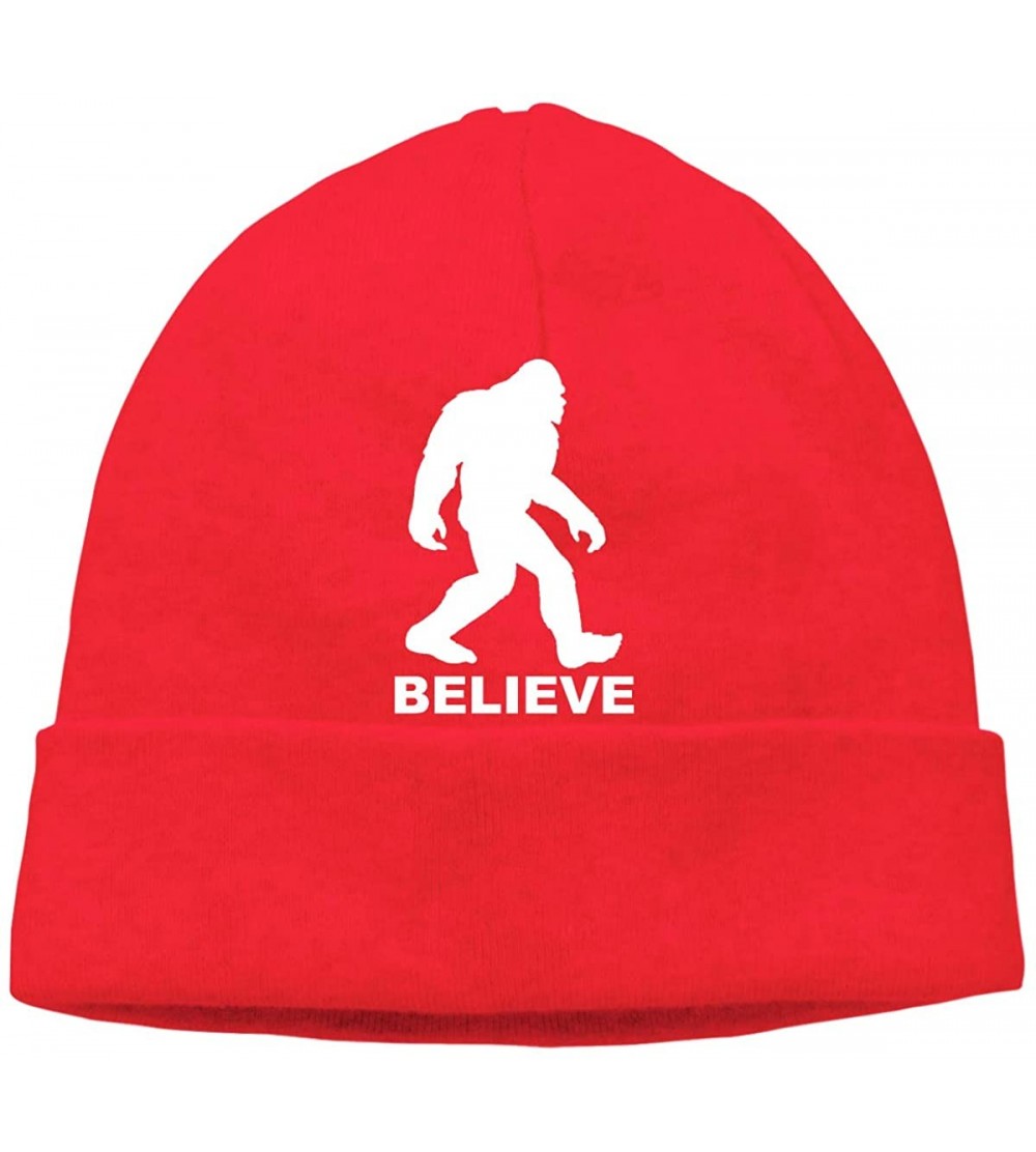 Skullies & Beanies Beanie Hat Bigfoot Sasquatch Believe Warm Skull Caps for Men and Women - Red - CS18KIX3ERK $15.86