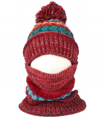 Skullies & Beanies Knit Fairs Isle Nordic Bobble Pom Beanie Hat DZX0024 - Wine - CU18L2QWTLU $27.96