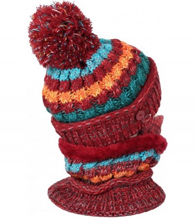 Skullies & Beanies Knit Fairs Isle Nordic Bobble Pom Beanie Hat DZX0024 - Wine - CU18L2QWTLU $27.96