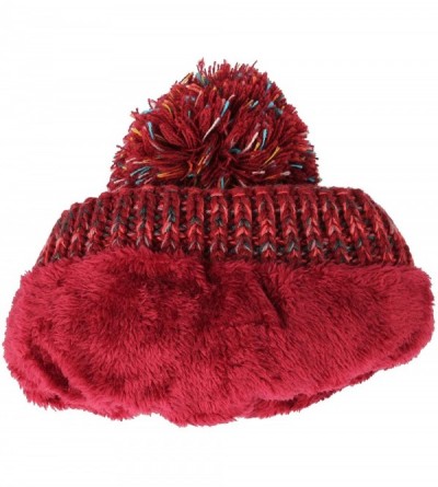 Skullies & Beanies Knit Fairs Isle Nordic Bobble Pom Beanie Hat DZX0024 - Wine - CU18L2QWTLU $27.96