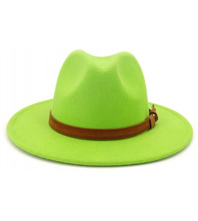 Fedoras Men & Women Vintage Wide Brim Fedora Hat with Belt Buckle - A Buckle-bright Green - CE19946CIWO $27.19