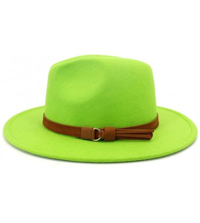 Fedoras Men & Women Vintage Wide Brim Fedora Hat with Belt Buckle - A Buckle-bright Green - CE19946CIWO $27.19