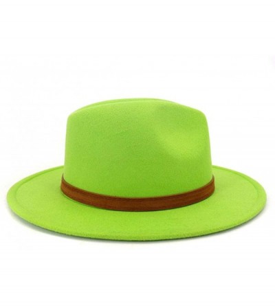 Fedoras Men & Women Vintage Wide Brim Fedora Hat with Belt Buckle - A Buckle-bright Green - CE19946CIWO $27.19