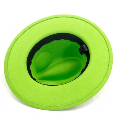 Fedoras Men & Women Vintage Wide Brim Fedora Hat with Belt Buckle - A Buckle-bright Green - CE19946CIWO $27.19