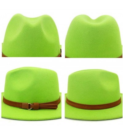 Fedoras Men & Women Vintage Wide Brim Fedora Hat with Belt Buckle - A Buckle-bright Green - CE19946CIWO $27.19