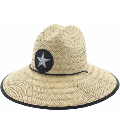 Sun Hats Men's Pierside Wide Brim Straw Sun Hat with Chin Cord - Black Lone Star - CK1822UWAAZ $20.97
