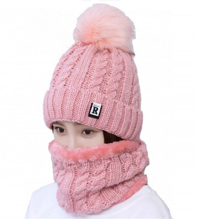 Skullies & Beanies Womens Beanie Winter Hat Scarf Set Slouchy Warm Snow Knit Skull Cap - Pink - CL187LHX9MC $12.61
