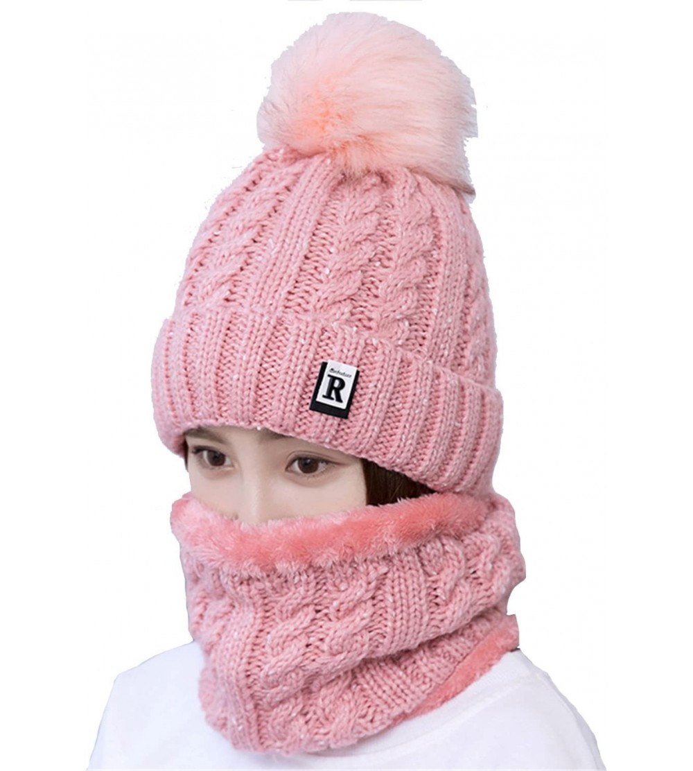 Skullies & Beanies Womens Beanie Winter Hat Scarf Set Slouchy Warm Snow Knit Skull Cap - Pink - CL187LHX9MC $12.61
