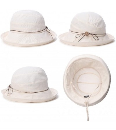 Baseball Caps Womens UPF50 Cotton Packable Sun Hats w/Chin Cord Wide Brim Stylish 54-60CM - 89051_beige - CK18E3ETCY2 $26.87