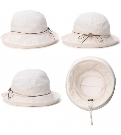 Baseball Caps Womens UPF50 Cotton Packable Sun Hats w/Chin Cord Wide Brim Stylish 54-60CM - 89051_beige - CK18E3ETCY2 $26.87