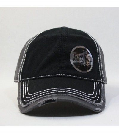 Baseball Caps Washed Cotton Distressed with Heavy Stitching Adjustable Baseball Cap - Black/Black/Charcoal Gray - CD18K36LD40...