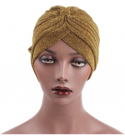 Skullies & Beanies Vintage Flower Twist Pleated Knotted Stretch Turban Hat Muslim Ruffle Beanie Scarf Turban Cap - Black - C8...