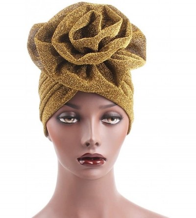 Skullies & Beanies Vintage Flower Twist Pleated Knotted Stretch Turban Hat Muslim Ruffle Beanie Scarf Turban Cap - Black - C8...