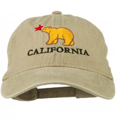 Baseball Caps California with Bear Embroidered Washed Cap - Khaki - CL11NY2ZFNP $44.88