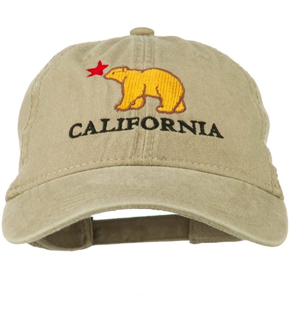 Baseball Caps California with Bear Embroidered Washed Cap - Khaki - CL11NY2ZFNP $20.98