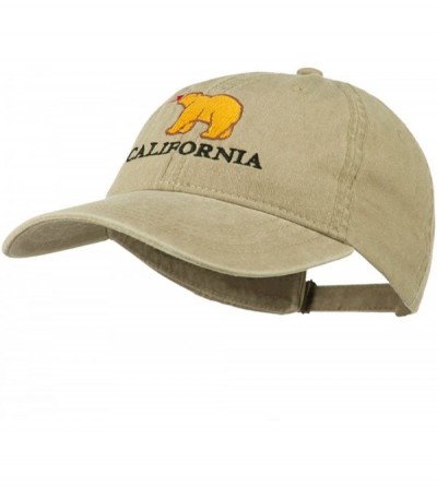 Baseball Caps California with Bear Embroidered Washed Cap - Khaki - CL11NY2ZFNP $20.98