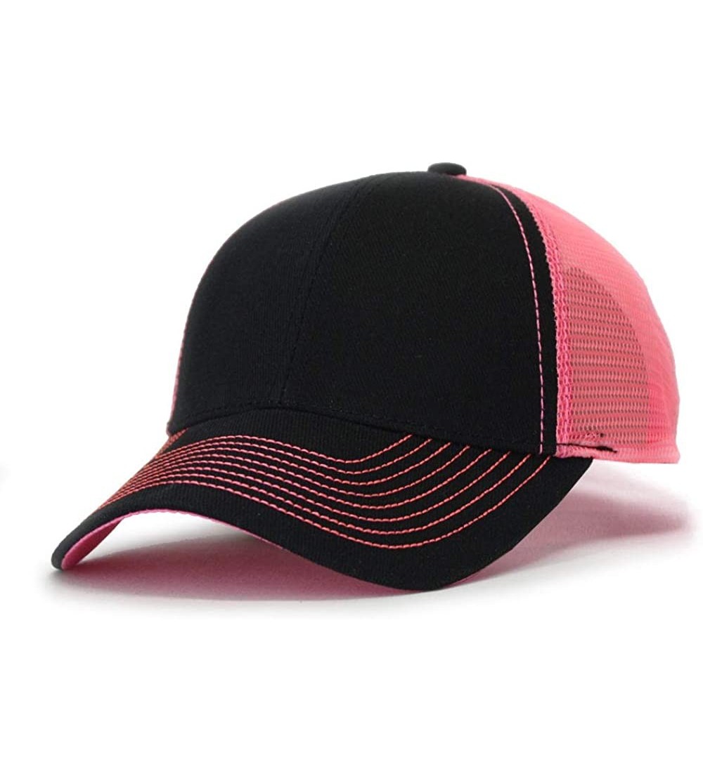 Baseball Caps Vintage Year Plain Two Tone Cotton Twill Mesh Adjustable Trucker Baseball Cap - Black/Neon Pink - CE18CXDSLMN $...