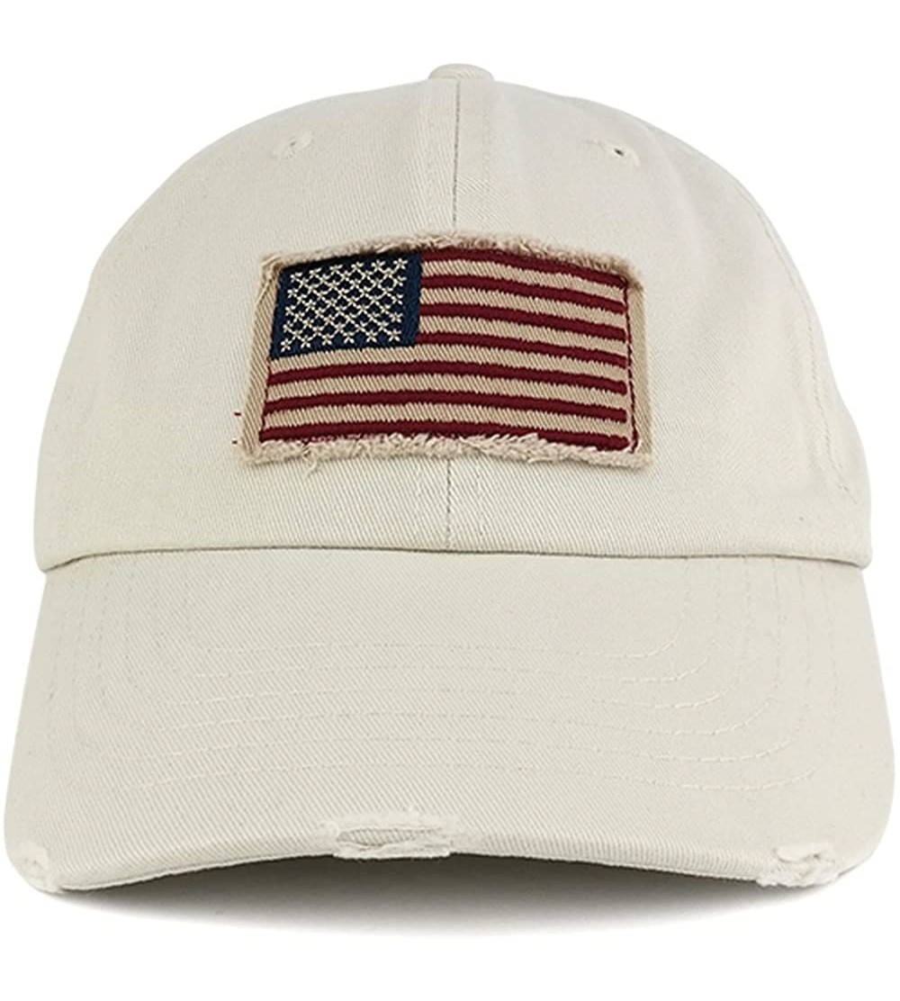 Baseball Caps Washed Frayed Bill USA American Flag Cotton Twill Baseball Cap - Putty - CX17YLRDXT9 $14.07