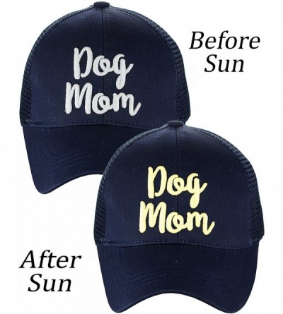 Baseball Caps Ponycap Color Changing 3D Embroidered Quote Adjustable Trucker Baseball Cap- Dog Mom- Navy - C218D9077CL $10.62