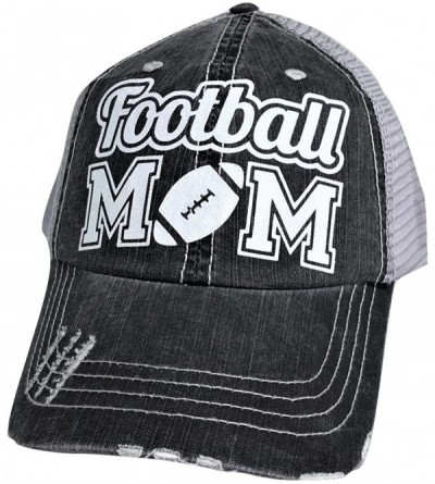 Baseball Caps Women's Football Mom Distressed Bling Baseball Cap - Grey/Whiteglitter - CH185020CSQ $47.81