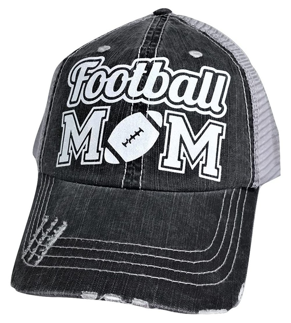 Baseball Caps Women's Football Mom Distressed Bling Baseball Cap - Grey/Whiteglitter - CH185020CSQ $20.95
