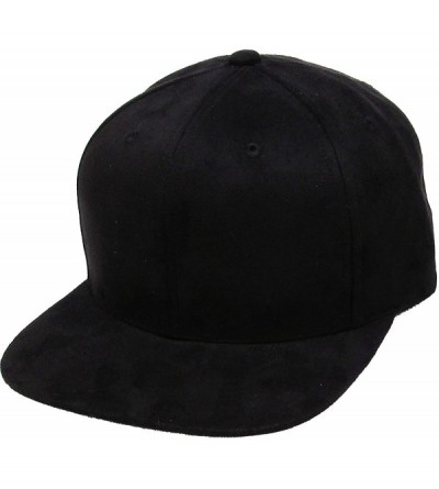 Baseball Caps Classic Snapback Hat Blank Cap - Cotton & Wool Blend Flat Visor - (1.1) Black Suede - C412KRL9RON $20.82