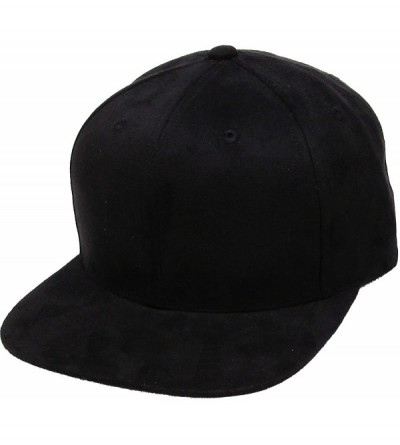 Baseball Caps Classic Snapback Hat Blank Cap - Cotton & Wool Blend Flat Visor - (1.1) Black Suede - C412KRL9RON $11.19