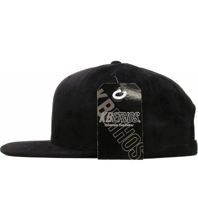 Baseball Caps Classic Snapback Hat Blank Cap - Cotton & Wool Blend Flat Visor - (1.1) Black Suede - C412KRL9RON $11.19