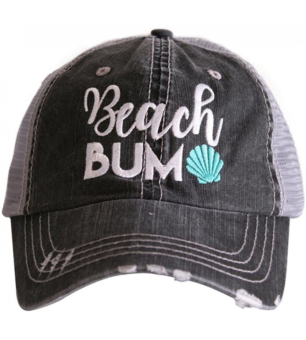 Baseball Caps Beach Bum Women's Distressed Grey Trucker Hat - Grey/Mint - CP18C42G284 $17.20