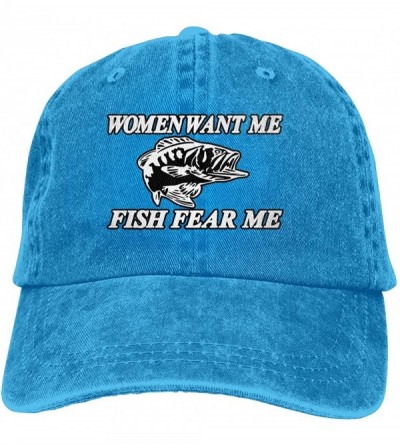 Cowboy Hats Women Want Me Fish Fear Me Washed Baseball Cap Trucker Hat Adult Unisex Adjustable Dad Hat - Blue - C118TYGDCUG $...