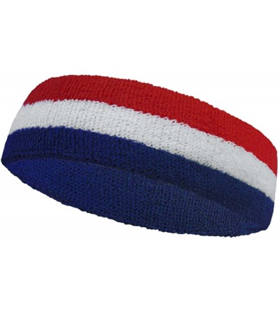 Headbands 3 Striped Large Thick Wide Basketball Headband pro[1 Piece] - Blue / White / Red - C311VC8APUP $23.06