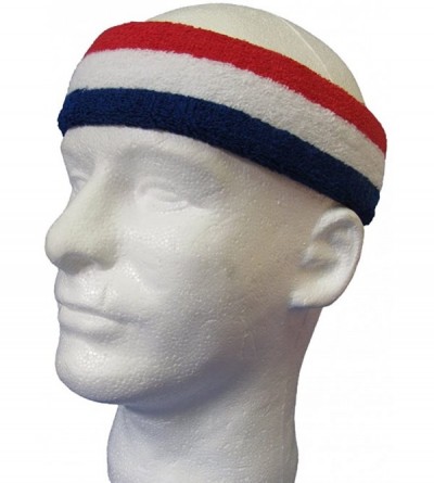 Headbands 3 Striped Large Thick Wide Basketball Headband pro[1 Piece] - Blue / White / Red - C311VC8APUP $20.81