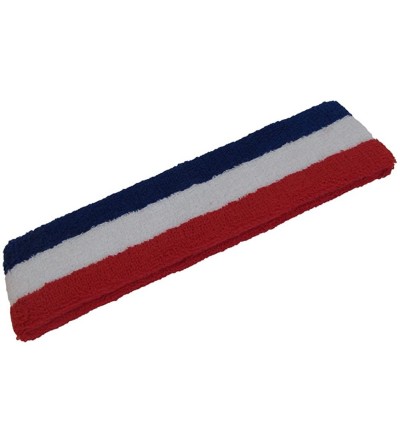 Headbands 3 Striped Large Thick Wide Basketball Headband pro[1 Piece] - Blue / White / Red - C311VC8APUP $8.44