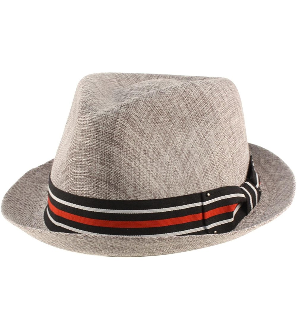 Fedoras Men's Sharp Summer Lightweight Linen Derby Fedora Upturn Brim Hat - Gray - CK12ER1VR4H $12.87