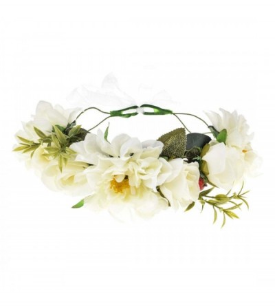 Headbands Women Flower Wreath Headband Boho Floral Headpiece for Party (Rose white) - CI18WYAI0ID $8.32