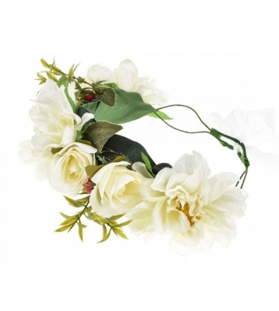 Headbands Women Flower Wreath Headband Boho Floral Headpiece for Party (Rose white) - CI18WYAI0ID $23.01