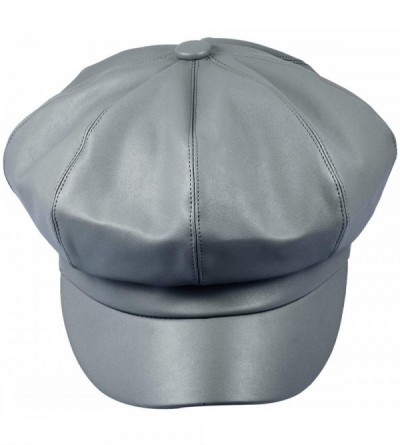 Newsboy Caps Women Newsboy Hats- Visor Beret Cabbie Hat 8 Panel Ivy Cap PU Leather - Grey - CZ18KO2KDT6 $27.54