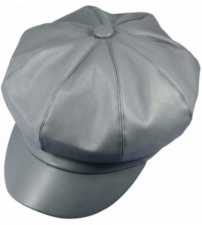 Newsboy Caps Women Newsboy Hats- Visor Beret Cabbie Hat 8 Panel Ivy Cap PU Leather - Grey - CZ18KO2KDT6 $13.08