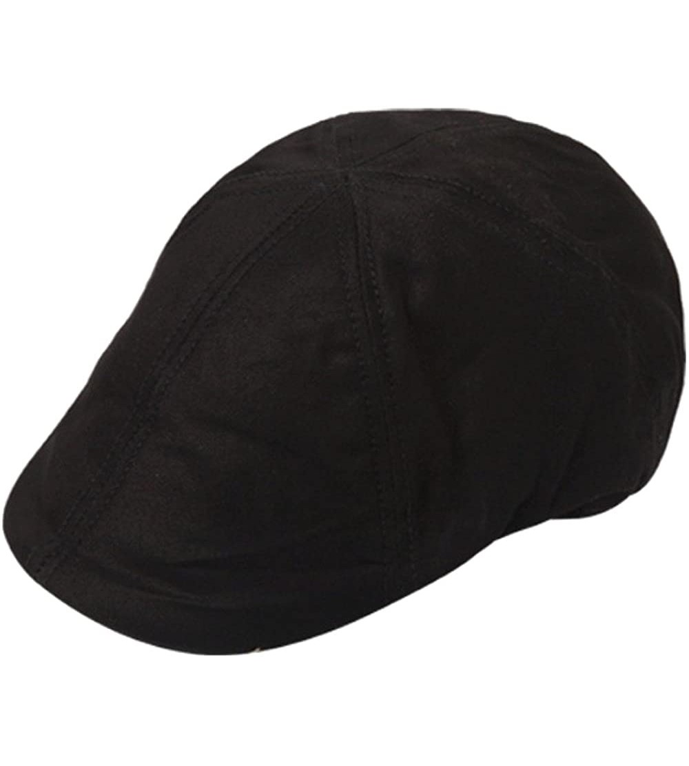 Newsboy Caps Men's 100% Cotton Duck Bill Flat Golf Ivy Driver Visor Sun Cap Hat - Black - CK11MOE5G4H $13.88