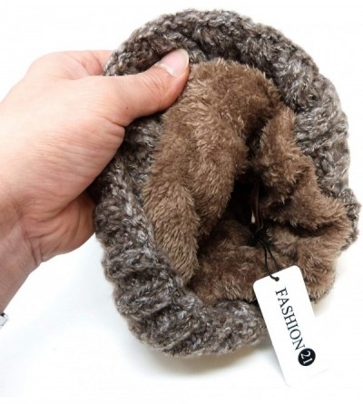 Skullies & Beanies Women's Acrylic Two Tone- Solid Faux Fur Pom Pom with Fleece Lining Beanie Hat - Brown + Grey - C518IKHG4K...