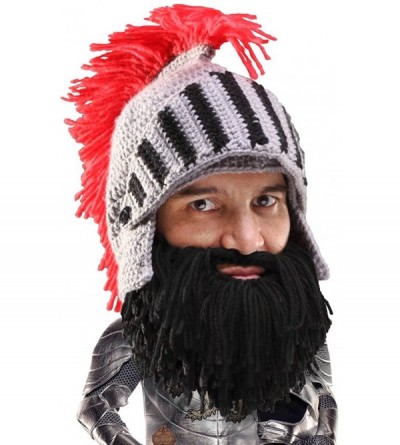 Skullies & Beanies Knight Beard Beanie - Funny Knitted Helmet and Fake Beard and Visor - Black - C711HYIXMO9 $40.07