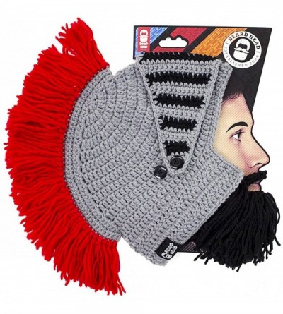 Skullies & Beanies Knight Beard Beanie - Funny Knitted Helmet and Fake Beard and Visor - Black - C711HYIXMO9 $40.07