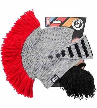 Skullies & Beanies Knight Beard Beanie - Funny Knitted Helmet and Fake Beard and Visor - Black - C711HYIXMO9 $40.07